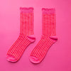 Striped Ruffle Crew Sock in Fuchsia