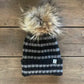 Striped Natural Pom Pom Beanie