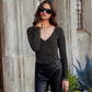 Metallic V Neck Top